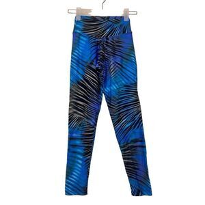 Liquido High Rise Palm Print Stretch Pull-on Wardy Leggings Black Blue Small